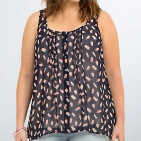 Torrid Chiffon Popsicle Print Tulip Back Tank Womens Size 2X Navy Pink Pintucked - Picture 1 of 11
